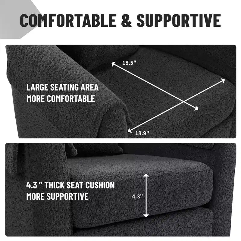 Swivel Accent Chair with Ottoman Set, Modern Chenille Barrel Armchair with Removable Back Pillow and 2 Armrest Covers, Black