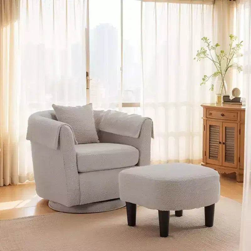 Swivel Accent Chair with Ottoman Set, Modern Chenille Barrel Armchair with Removable Back Pillow and 2 Armrest Covers, Black