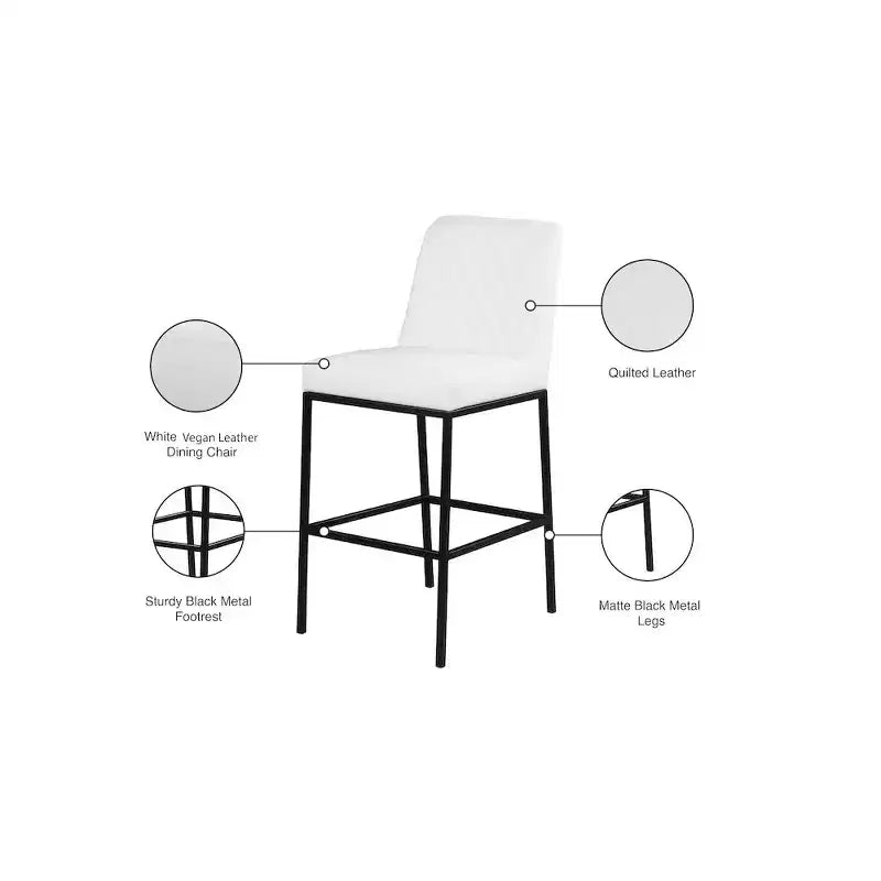 Meridian Furniture,Bryce White Vegan Leather Stool, Set of 2