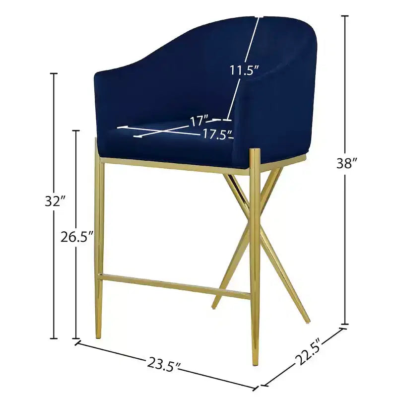 Meridian Furniture,Xavier Navy Velvet Counter Stool