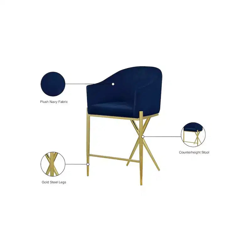 Meridian Furniture,Xavier Navy Velvet Counter Stool