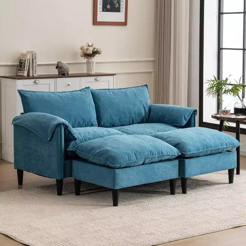 Zeus & Ruta Modern Upholstered 2-Seater Sofa with Storage Ottomans, for Living Room, Bedroom, Office or Small Spaces
