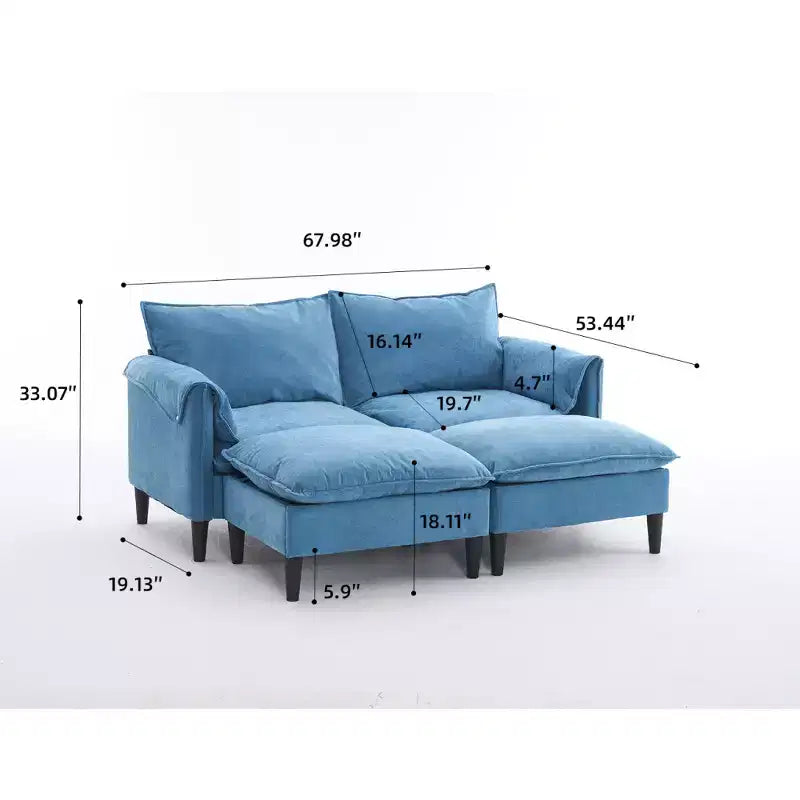 Zeus & Ruta Modern Upholstered 2-Seater Sofa with Storage Ottomans, for Living Room, Bedroom, Office or Small Spaces