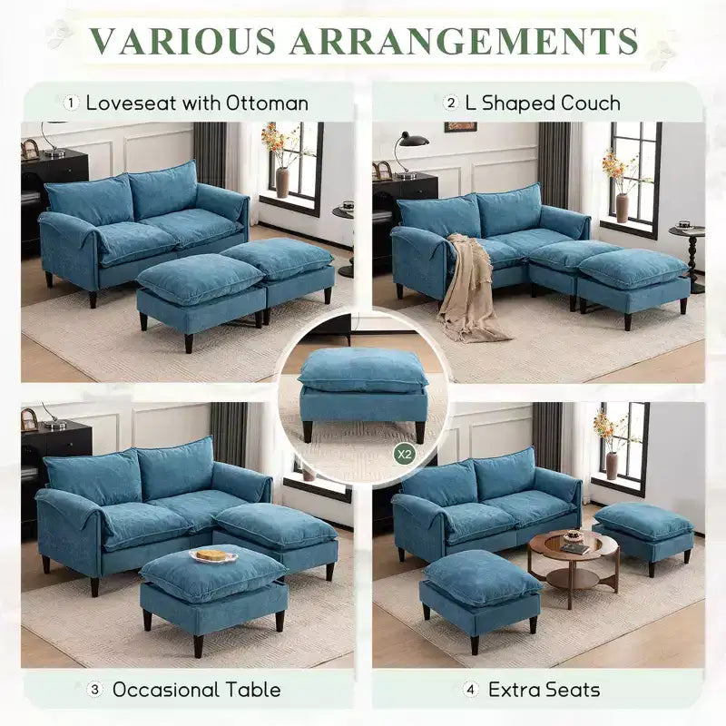 Zeus & Ruta Modern Upholstered 2-Seater Sofa with Storage Ottomans, for Living Room, Bedroom, Office or Small Spaces