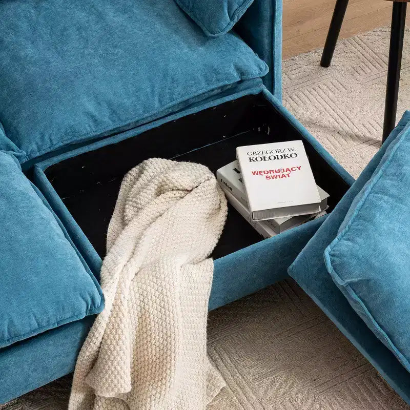 Zeus & Ruta Modern Upholstered 2-Seater Sofa with Storage Ottomans, for Living Room, Bedroom, Office or Small Spaces