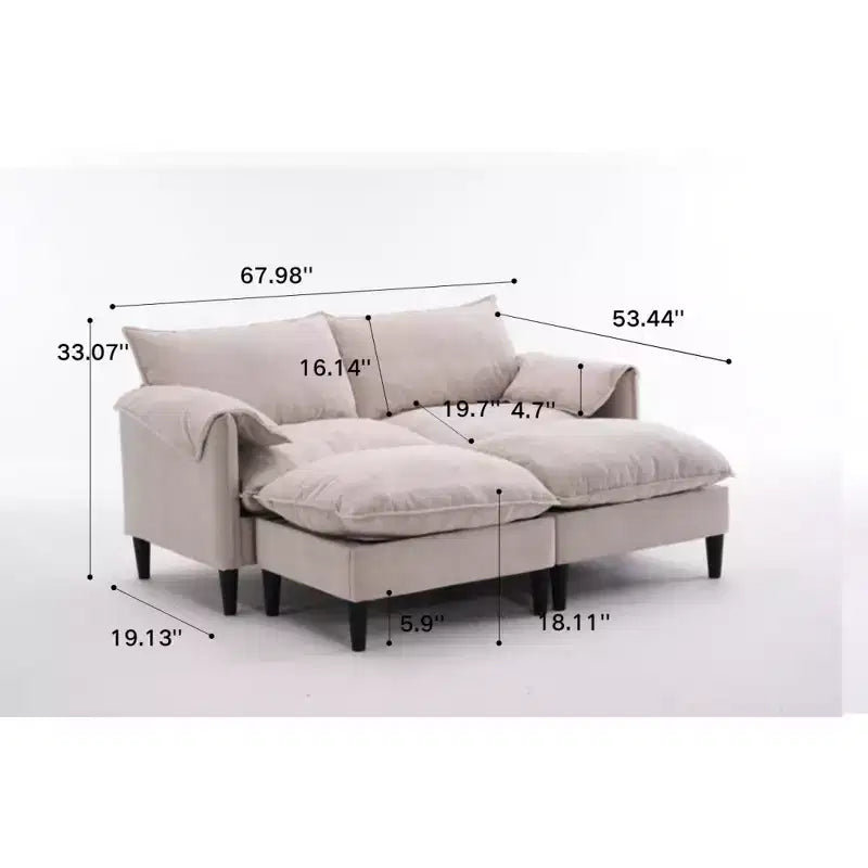 Zeus & Ruta Modern Upholstered 2-Seater Sofa with Storage Ottomans, for Living Room, Bedroom, Office or Small Spaces