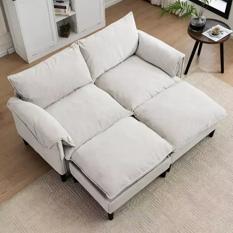 Zeus & Ruta Modern Upholstered 2-Seater Sofa with Storage Ottomans, for Living Room, Bedroom, Office or Small Spaces