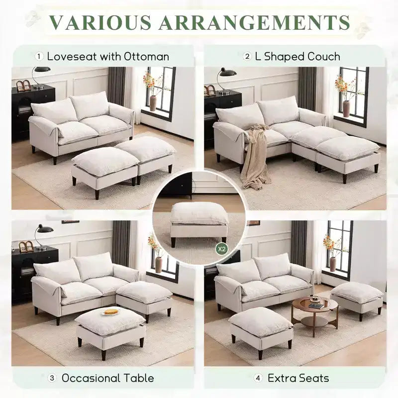 Zeus & Ruta Modern Upholstered 2-Seater Sofa with Storage Ottomans, for Living Room, Bedroom, Office or Small Spaces
