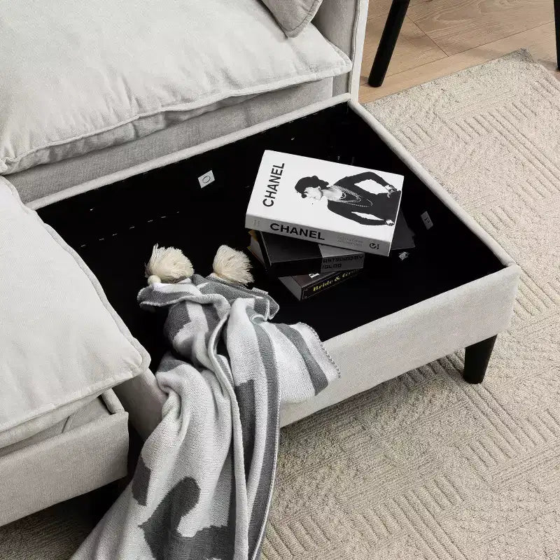 Zeus & Ruta Modern Upholstered 2-Seater Sofa with Storage Ottomans, for Living Room, Bedroom, Office or Small Spaces