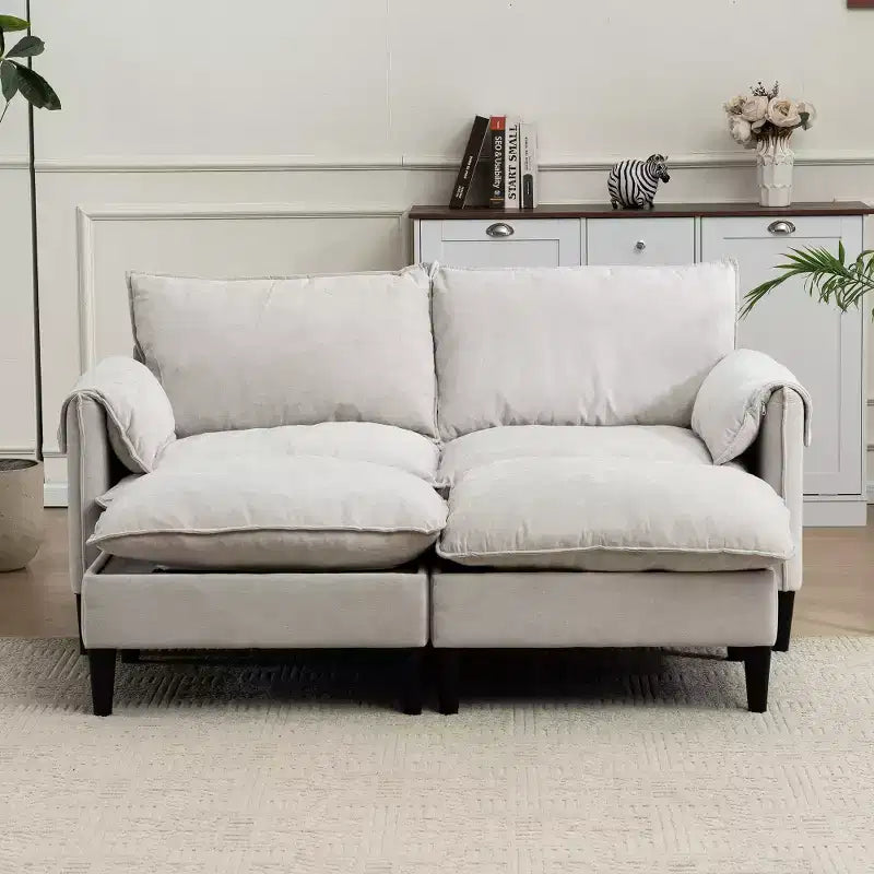 Zeus & Ruta Modern Upholstered 2-Seater Sofa with Storage Ottomans, for Living Room, Bedroom, Office or Small Spaces