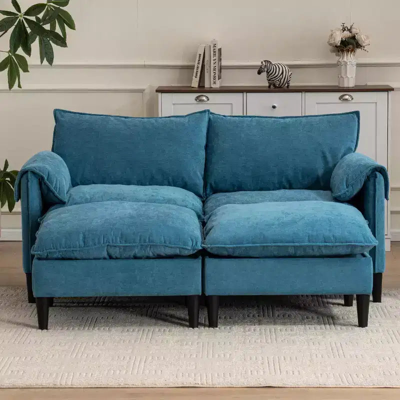 Zeus & Ruta Modern Upholstered 2-Seater Sofa with Storage Ottomans, for Living Room, Bedroom, Office or Small Spaces