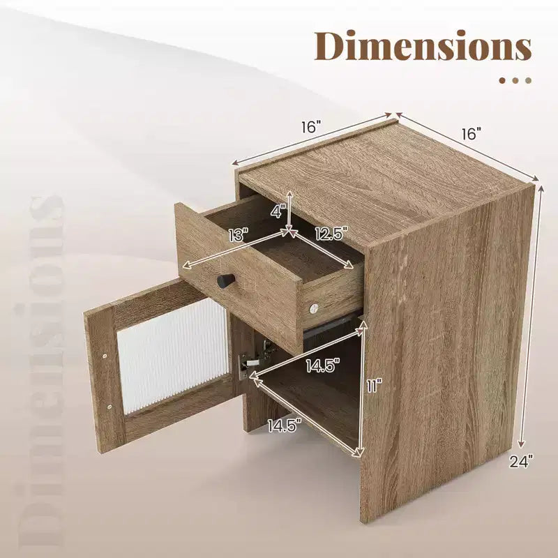 Costway 1/2 PCS Farmhouse Nightstand Fluted Bed Side Table with Large Drawer & Enclosed Cabinet
