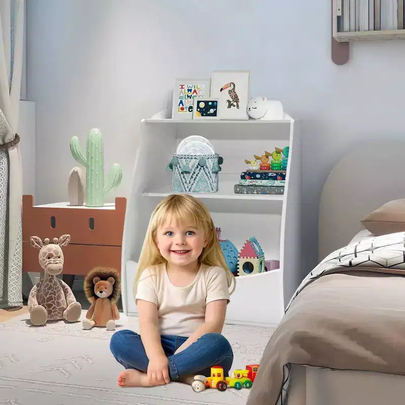 Kids Bookshelf,Book Storage Organizer,2-Tier Kids Bookcase with Open Compartments for Bedroom,Livingroom,Playroom
