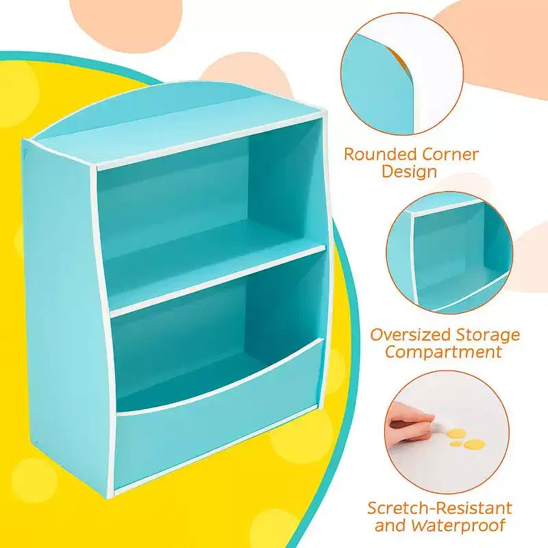 Kids Bookshelf,Book Storage Organizer,2-Tier Kids Bookcase with Open Compartments for Bedroom,Livingroom,Playroom