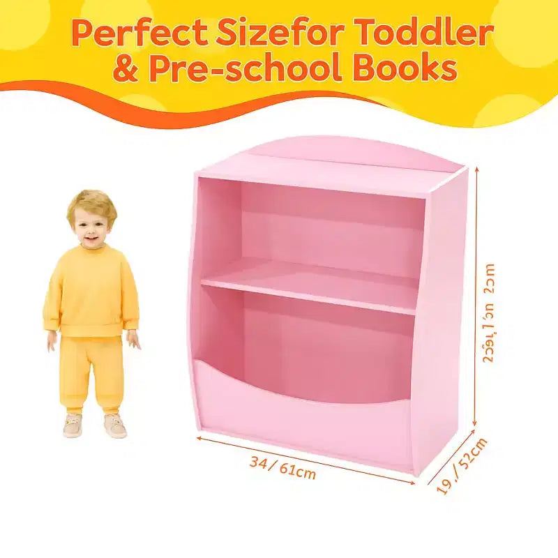 Kids Bookshelf,Book Storage Organizer,2-Tier Kids Bookcase with Open Compartments for Bedroom,Livingroom,Playroom