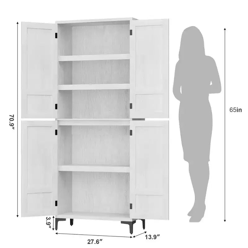 71 Inch Tall Storage Cabinet with Glass Doors, Kitchen Pantry 5 Tier Bathroom Cabinet Adjustable Shelves for Kitchen, Dining Room, Bathroom