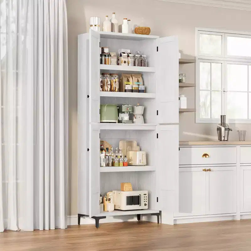71 Inch Tall Storage Cabinet with Glass Doors, Kitchen Pantry 5 Tier Bathroom Cabinet Adjustable Shelves for Kitchen, Dining Room, Bathroom