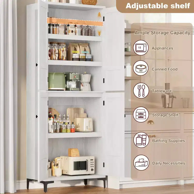 71 Inch Tall Storage Cabinet with Glass Doors, Kitchen Pantry 5 Tier Bathroom Cabinet Adjustable Shelves for Kitchen, Dining Room, Bathroom
