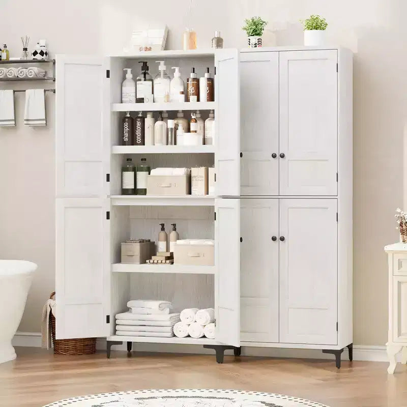 71 Inch Tall Storage Cabinet with Glass Doors, Kitchen Pantry 5 Tier Bathroom Cabinet Adjustable Shelves for Kitchen, Dining Room, Bathroom