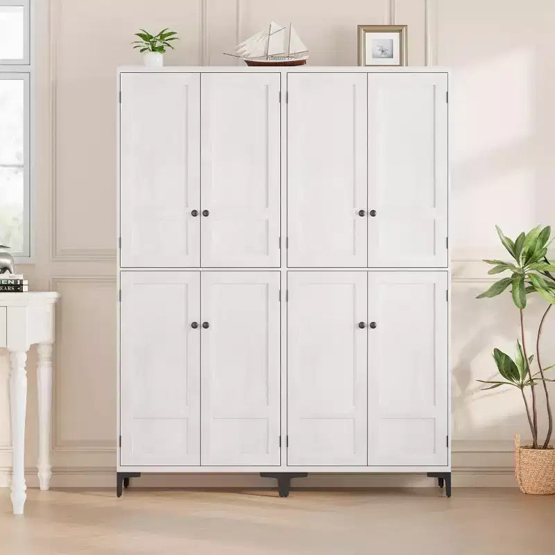 71 Inch Tall Storage Cabinet with Glass Doors, Kitchen Pantry 5 Tier Bathroom Cabinet Adjustable Shelves for Kitchen, Dining Room, Bathroom