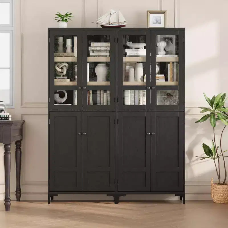 71 Inch Tall Storage Cabinet with Glass Doors, Kitchen Pantry 5 Tier Bathroom Cabinet Adjustable Shelves for Kitchen, Dining Room, Bathroom
