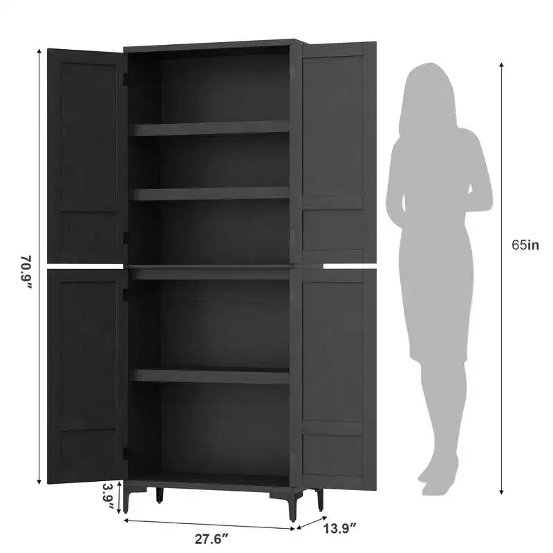 71 Inch Tall Storage Cabinet with Glass Doors, Kitchen Pantry 5 Tier Bathroom Cabinet Adjustable Shelves for Kitchen, Dining Room, Bathroom