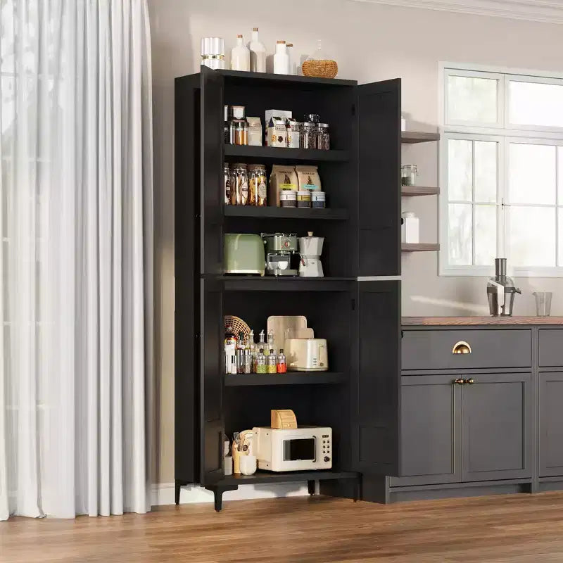 71 Inch Tall Storage Cabinet with Glass Doors, Kitchen Pantry 5 Tier Bathroom Cabinet Adjustable Shelves for Kitchen, Dining Room, Bathroom
