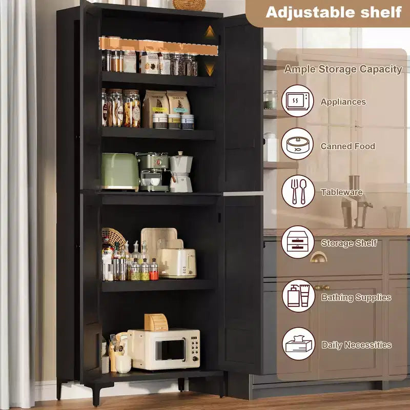 71 Inch Tall Storage Cabinet with Glass Doors, Kitchen Pantry 5 Tier Bathroom Cabinet Adjustable Shelves for Kitchen, Dining Room, Bathroom