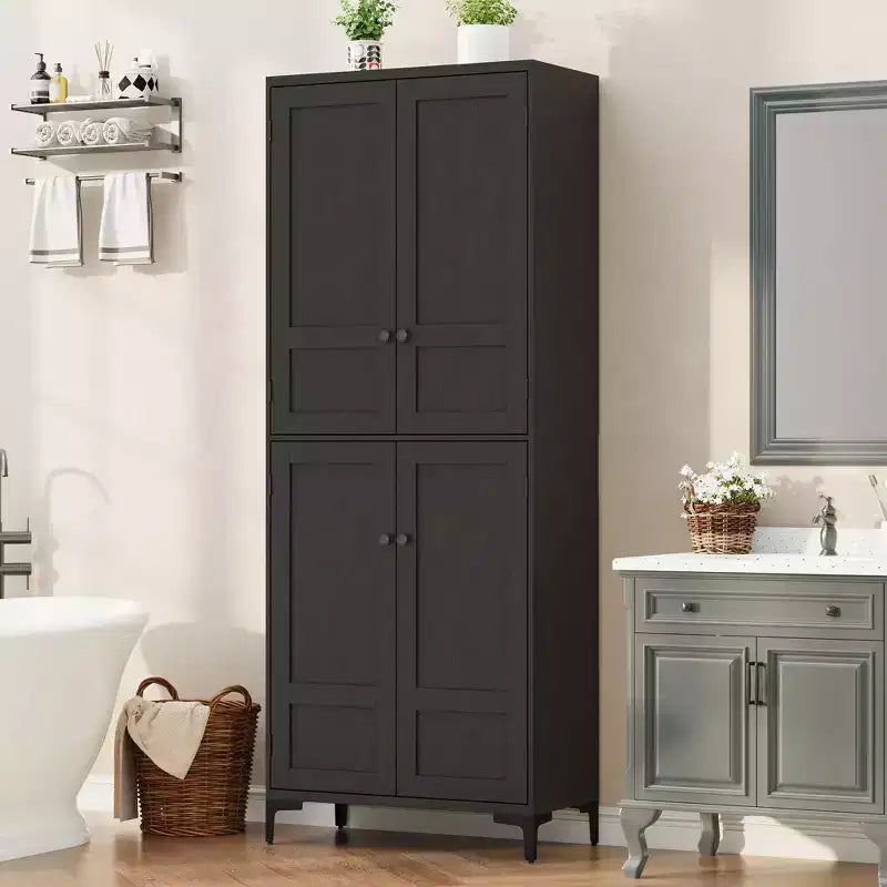 71 Inch Tall Storage Cabinet with Glass Doors, Kitchen Pantry 5 Tier Bathroom Cabinet Adjustable Shelves for Kitchen, Dining Room, Bathroom