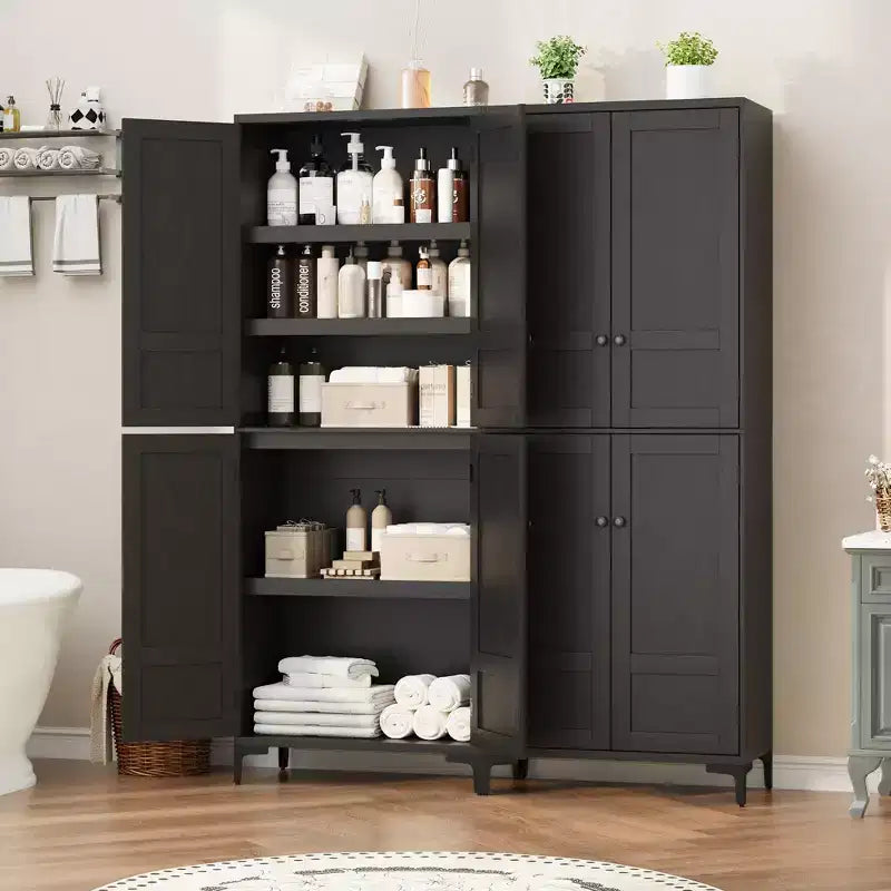 71 Inch Tall Storage Cabinet with Glass Doors, Kitchen Pantry 5 Tier Bathroom Cabinet Adjustable Shelves for Kitchen, Dining Room, Bathroom