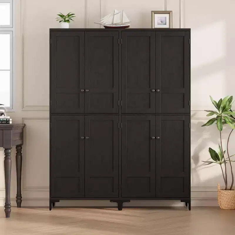 71 Inch Tall Storage Cabinet with Glass Doors, Kitchen Pantry 5 Tier Bathroom Cabinet Adjustable Shelves for Kitchen, Dining Room, Bathroom