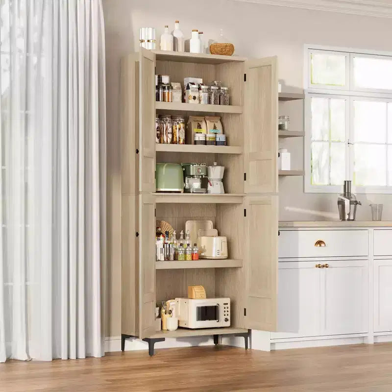 71 Inch Tall Storage Cabinet with Glass Doors, Kitchen Pantry 5 Tier Bathroom Cabinet Adjustable Shelves for Kitchen, Dining Room, Bathroom