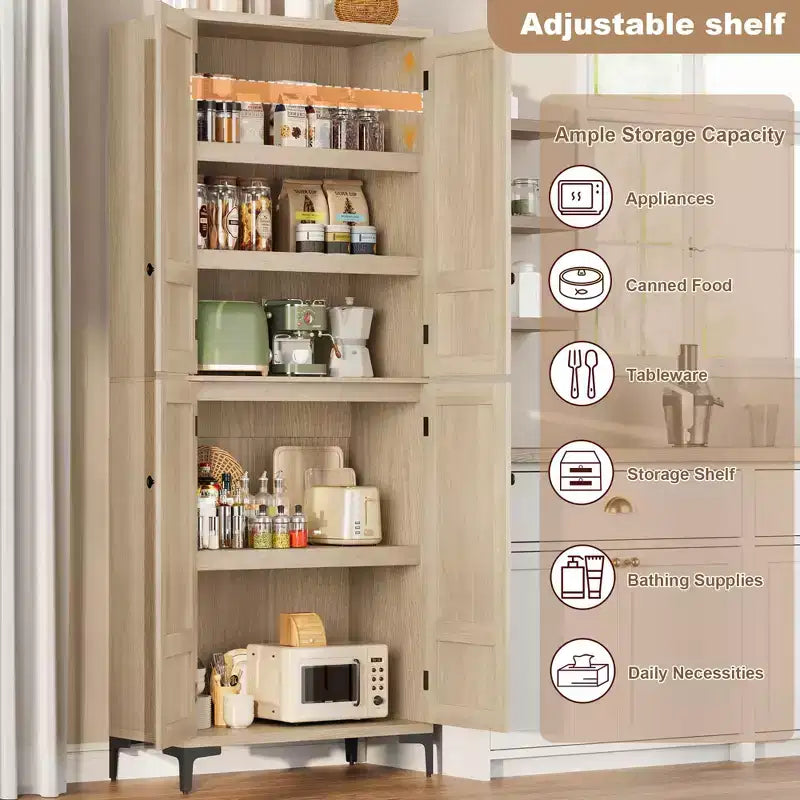 71 Inch Tall Storage Cabinet with Glass Doors, Kitchen Pantry 5 Tier Bathroom Cabinet Adjustable Shelves for Kitchen, Dining Room, Bathroom