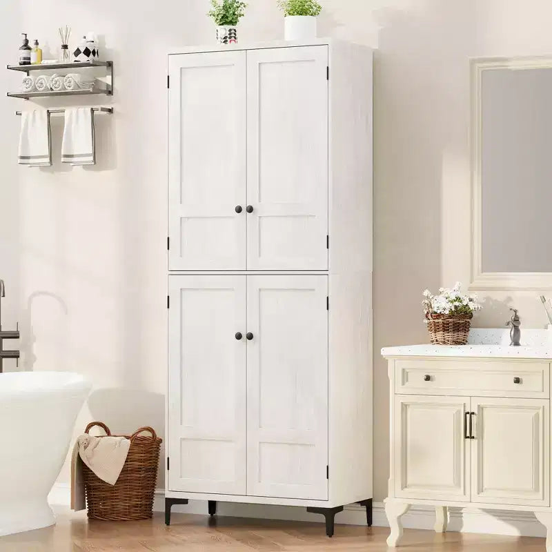 71 Inch Tall Storage Cabinet with Glass Doors, Kitchen Pantry 5 Tier Bathroom Cabinet Adjustable Shelves for Kitchen, Dining Room, Bathroom