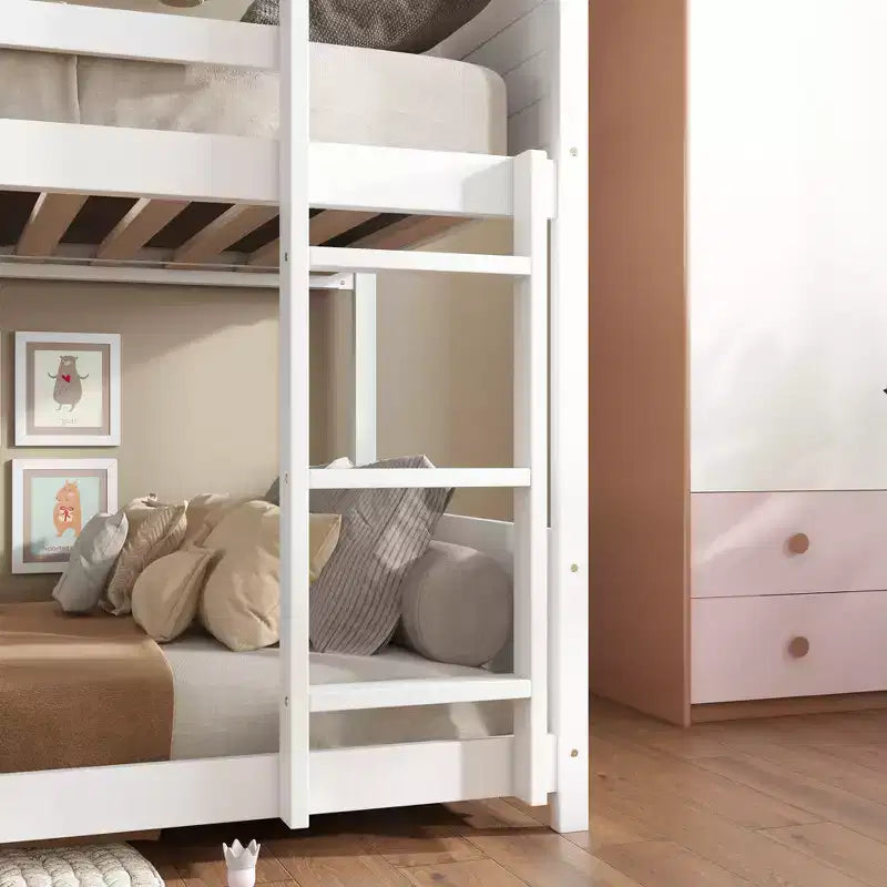 Twin House Floor Bunk Bed with Headboards, Footboards and Guardrails Gray