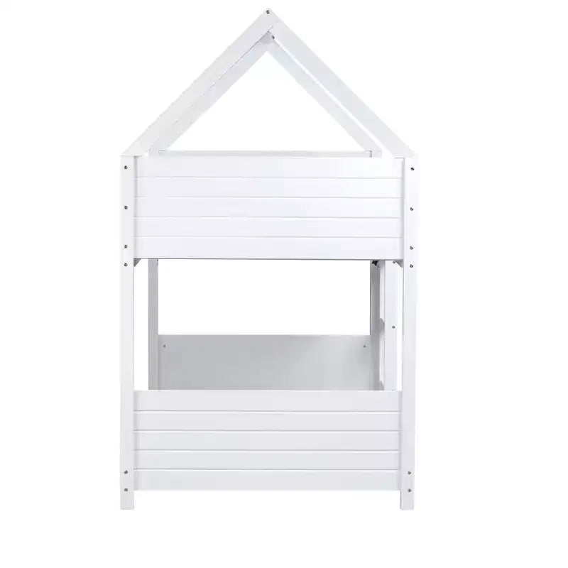 Twin House Floor Bunk Bed with Headboards, Footboards and Guardrails Gray