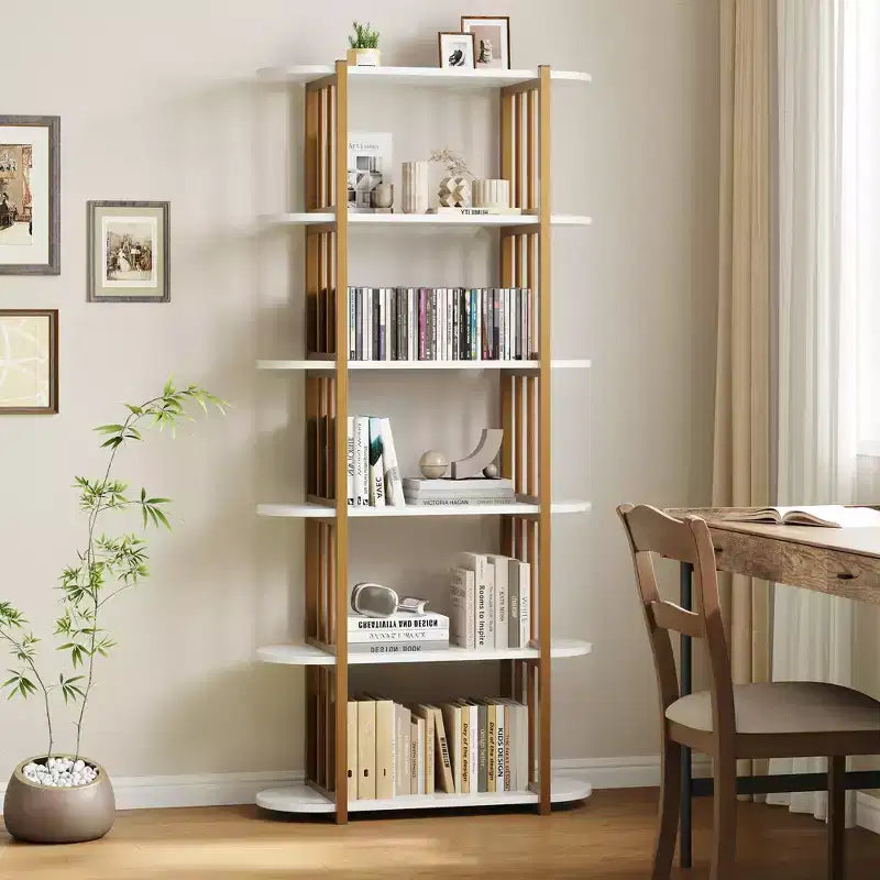 6 Tier Industrial Bookshelf, 71 Inch Tall Narrow Wooden Bookcase with Iron Frames, Compact Open Display Shelving Unit, Apartments