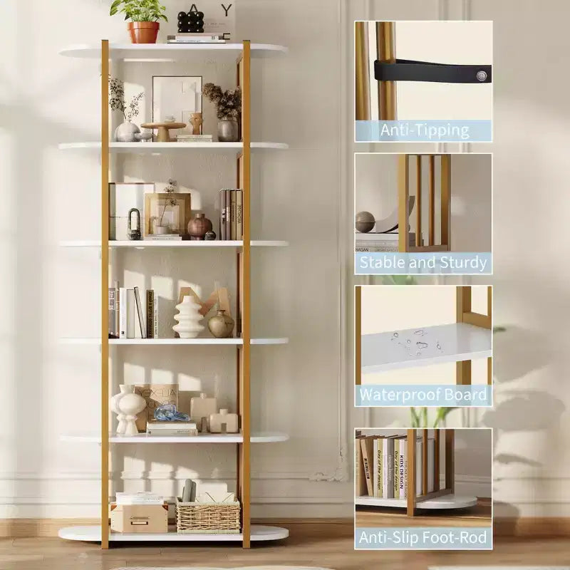 6 Tier Industrial Bookshelf, 71 Inch Tall Narrow Wooden Bookcase with Iron Frames, Compact Open Display Shelving Unit, Apartments