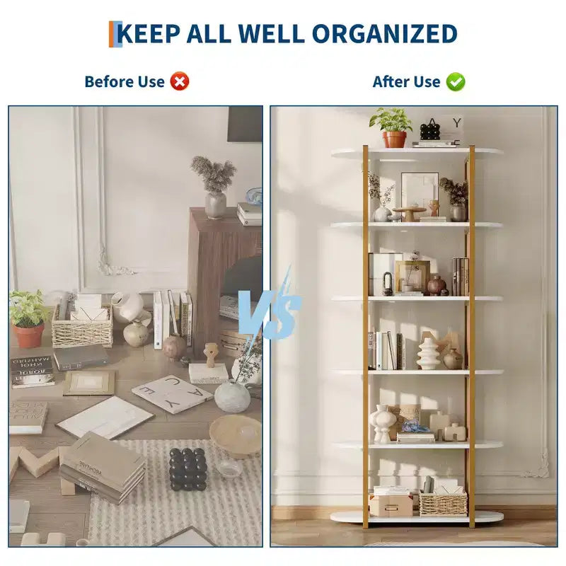 6 Tier Industrial Bookshelf, 71 Inch Tall Narrow Wooden Bookcase with Iron Frames, Compact Open Display Shelving Unit, Apartments