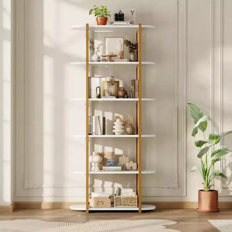 6 Tier Industrial Bookshelf, 71 Inch Tall Narrow Wooden Bookcase with Iron Frames, Compact Open Display Shelving Unit, Apartments