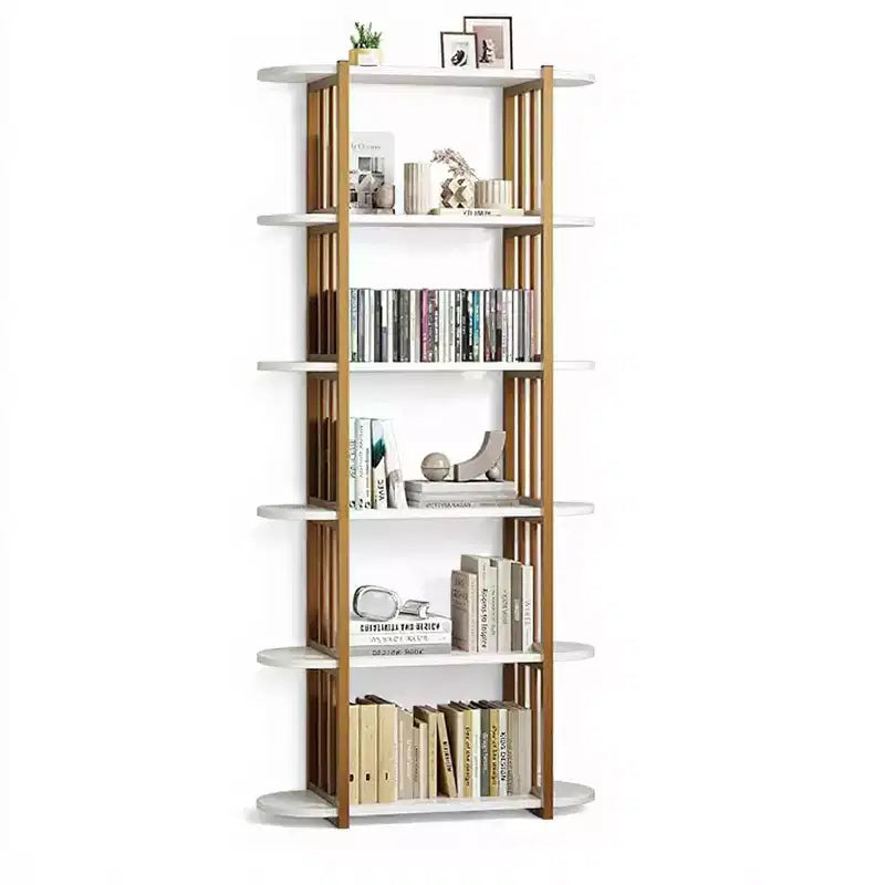 6 Tier Industrial Bookshelf, 71 Inch Tall Narrow Wooden Bookcase with Iron Frames, Compact Open Display Shelving Unit, Apartments