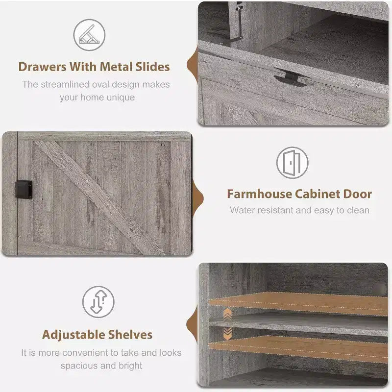 Farmhouse TV Stand for 75/80 Inch TVs, 70 Long Entertainment Center w/4 Storage Drawers & 3 Open Shelf, White Television Consoles Stands for Home