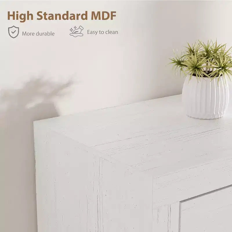 Farmhouse TV Stand for 75/80 Inch TVs, 70 Long Entertainment Center w/4 Storage Drawers & 3 Open Shelf, White Television Consoles Stands for Home