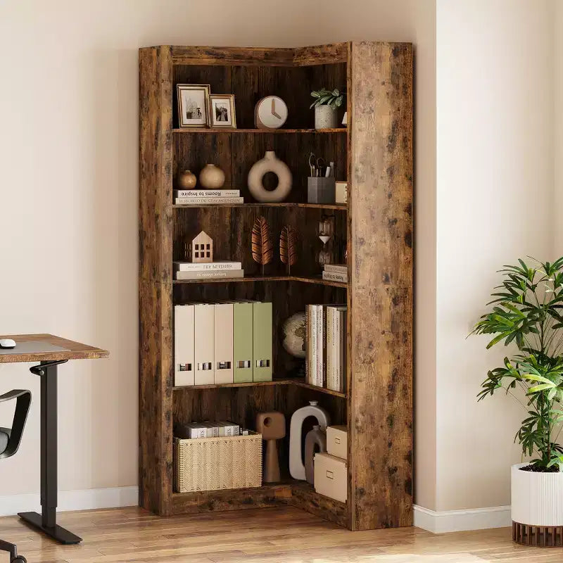 Corner Bookshelf, Farmhouse Corner Bookcase, L-Shaped Bookshelf Large Bookcase, 5 Tier Display Shelf Heavy Duty Bookcases, Bookshelves with Storage