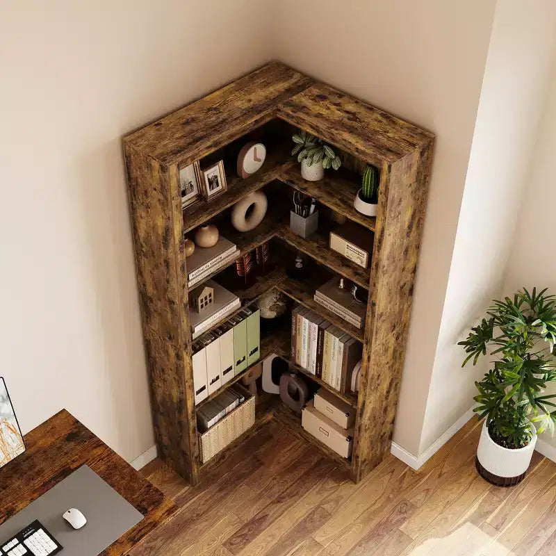 Corner Bookshelf, Farmhouse Corner Bookcase, L-Shaped Bookshelf Large Bookcase, 5 Tier Display Shelf Heavy Duty Bookcases, Bookshelves with Storage