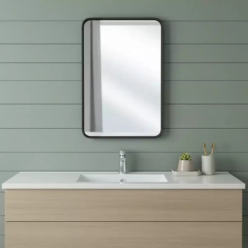 30 Black Metal Floating Framed Bathroom Vanity Mirror