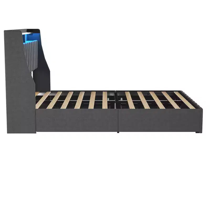 Queen Platform Bed Frame with LED Panel Headboard, Storage Drawers, Easy Assembly