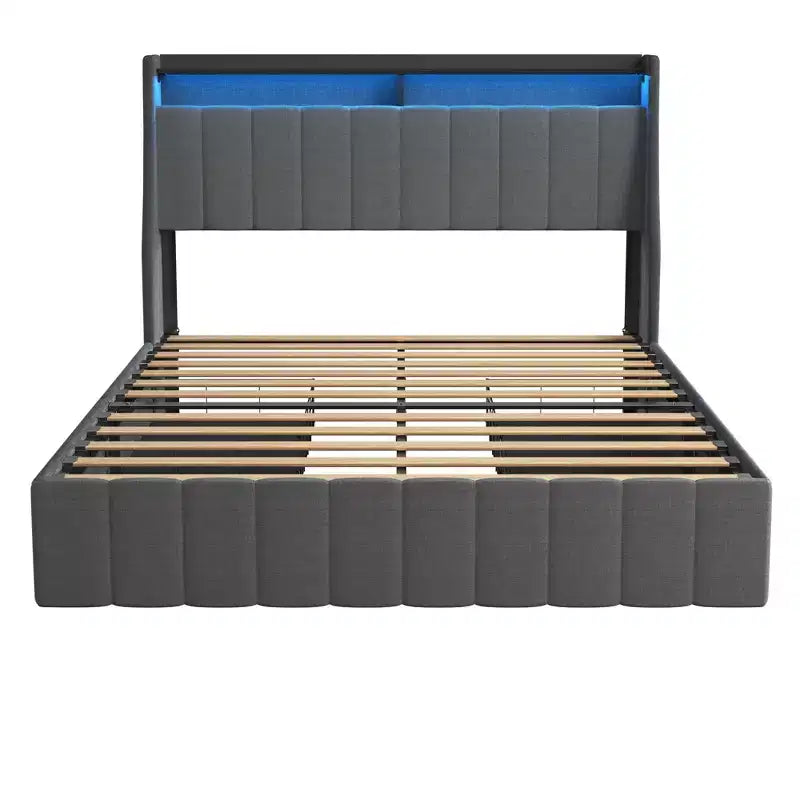Queen Platform Bed Frame with LED Panel Headboard, Storage Drawers, Easy Assembly
