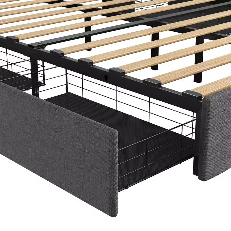 Queen Platform Bed Frame with LED Panel Headboard, Storage Drawers, Easy Assembly