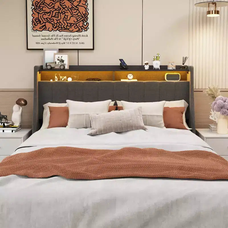 Queen Platform Bed Frame with LED Panel Headboard, Storage Drawers, Easy Assembly
